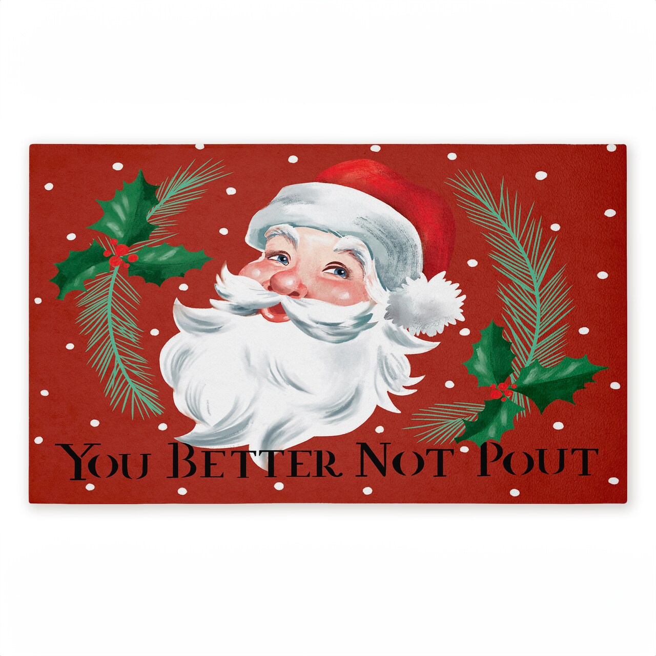 Better Not Pout Vintage Santa Printed Outdoor Door Floor Mat, 18x30, Made in USA - Holiday Ready